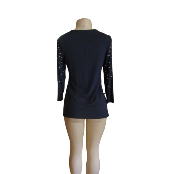 NWT, Chicos Navy Blue Long Sleeve Sweater w Faux Pearls Size XSP - Picture 4 of 7